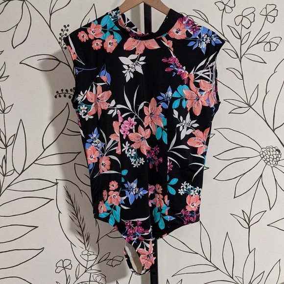 High Neck Floral One Piece Swimsuit 18 NWOT - Picture 1 of 9